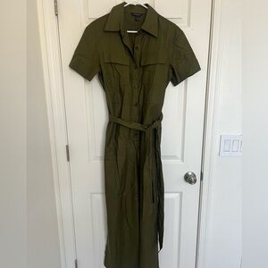 Banana Republic Olive Green Button-Front Maxi Shirt Dress with Belt